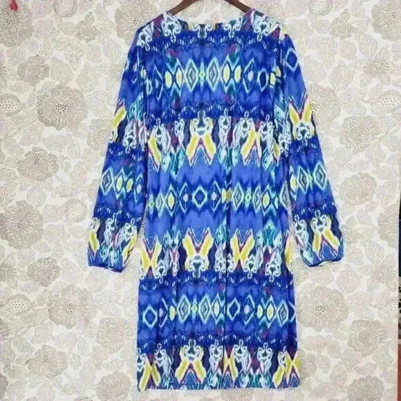 NWT Jones New York Wrap Aztec Long sleeve Midi Shift Dress 3X Unlined - Picture 2 of 9